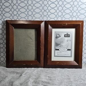 Set of 2 Solid Wood Photo Frames Rustic Brown Distressed Wide Frame